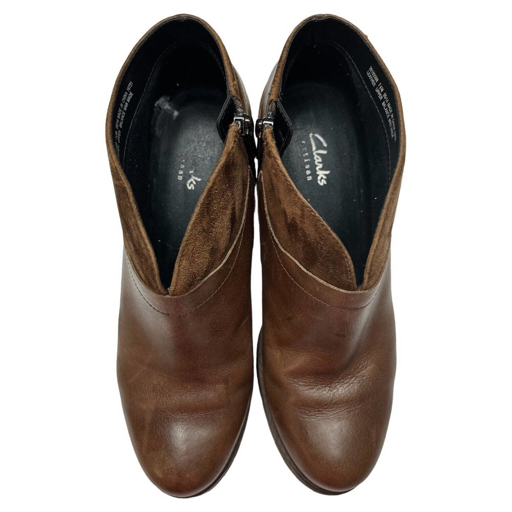 Clarks Artisan Mission Parker Leather Heeled Ankle Chelsea Bootie Brown 7.5 - Picture 14 of 14